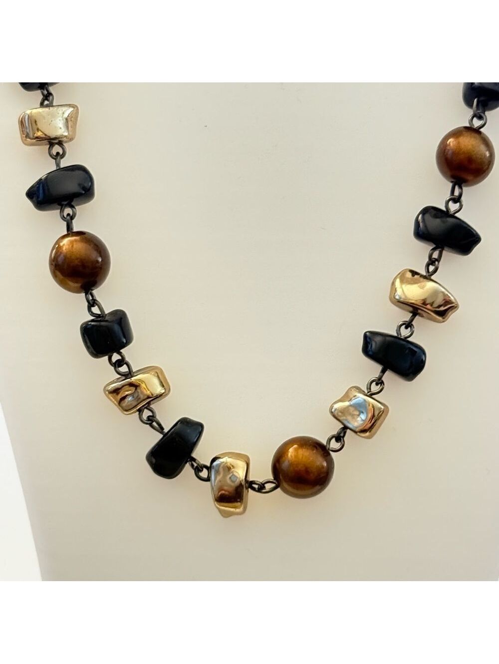 Boho Black, bronze, and Gold Adjustable Beaded Necklace - Picture 2 of 4